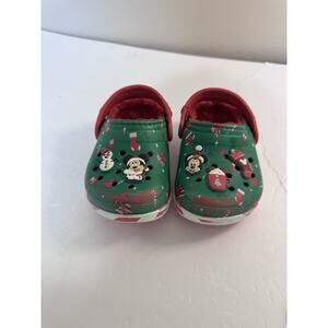 TODDLER Lined Classic Crocs Clog Mickey Mouse Christmas Green Red Size 6